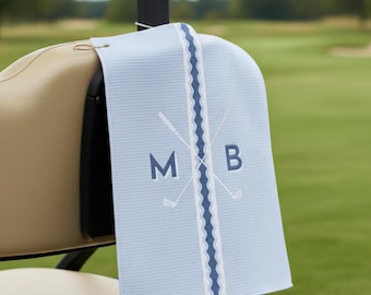Personlig golfhandduk med monogram, blått golftillbehör, personlig present till golfälskare, blå pensionspresent