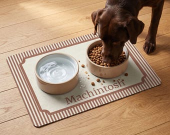 Personalized Pet Food Mat Custom Cat Feed Station Modern Dog Lovers Gift Non Slip Pet Placemat With Name Two Tone