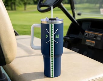 Vaso de golf personalizado de 1,2 litros (40 oz), regalo de jubilación para golfistas, vaso térmico de viaje con monograma, vaso de acero inoxidable azul, accesorio de golf