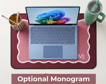 Custom Desk Mat Two Tone Scalloped Personalized Gaming Mouse Pad Office Desk Accessories Woman Computer Keyboard Mat Pastel Office Decor