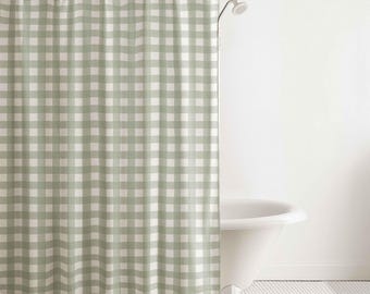 Green Gingham Shower Curtain Sage Check Bathroom Cottagecore Decor Green Plaid Shower Curtain Waterproof Modern Farmhouse Restroom