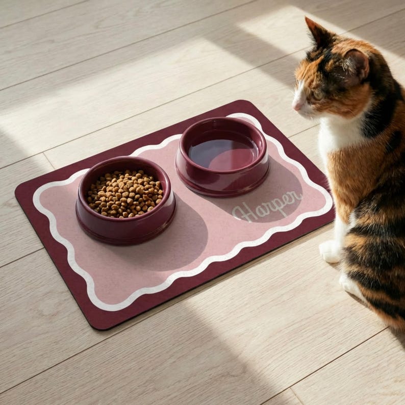 Anpassad matta för husdjur Personlig matstation för hundar Modern kattälskare Gåva Halkfri bordsunderlägg för husdjur med namn Tvåfärgad bild 13