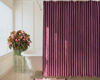 Striped Purple Shower Curtain Boho Bathroom Decor Maroon and Pink Stripe Bath Curtain Mauve Bathroom Accessory Extra Long