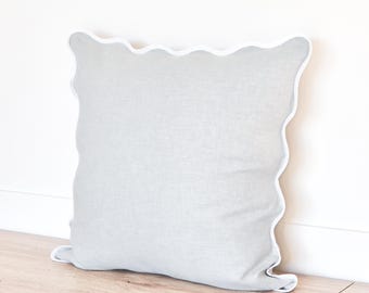 Scalloped Pillow Blue Cushion Blue White Bed Pillows Girls Bed Pillow Scalloped Pale Blue Cushion Decorative Pillow 20x20 Teen Room Decor