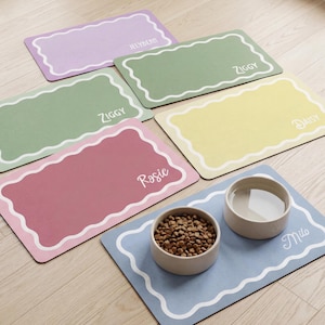 Custom Pet Food Mat Personalized Dog Feed Station Modern Cat Lovers Gift Non Slip Pet Placemat With Name Two Tone