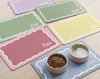 Custom Pet Food Mat Personalized Dog Feed Station Modern Cat Lovers Gift Non Slip Pet Placemat With Name Two Tone