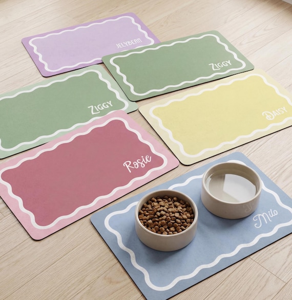 Custom Pet Food Mat Personalized Dog Feed Station Modern Cat Lovers Gift Non Slip Pet Placemat With Name Two Tone