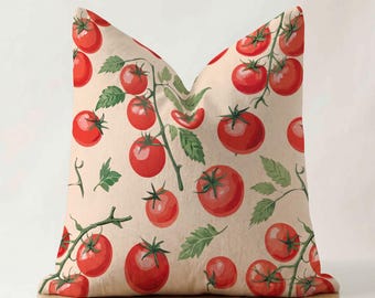 Tomato Print Pillow Cover, Farmers Market Decor Retro Home Red and Pink Sofa Cushion Gardening Gift