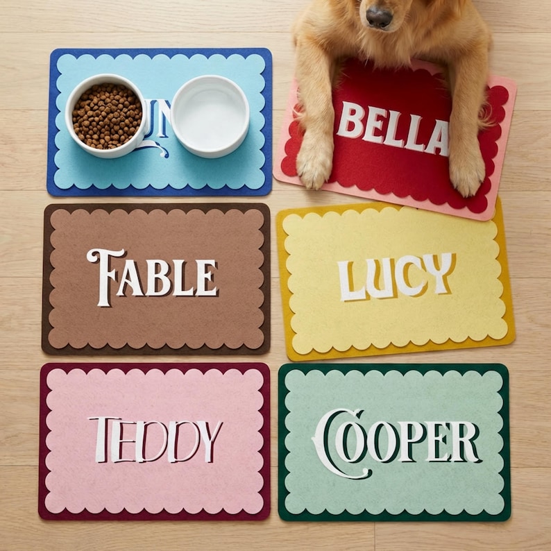 Personalized Pet Food Mat Customized Dog Feed Station Retro Cat Lovers Gift Non Slip Pet Placemat With Name image 1