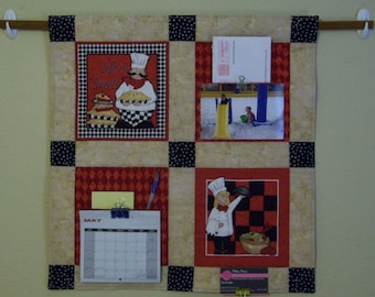 Quilted Wall Hanging- Pocket Organizer-Chefs Design
