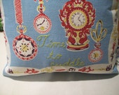 Pillow Cover - Clock Design - Vintage Fabric - Hand Embroidered