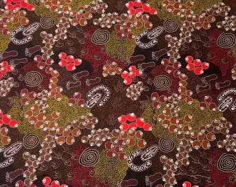 Australian Aboriginal Fabric-Bush Plum Dreaming-Red and Brown-1 Yard