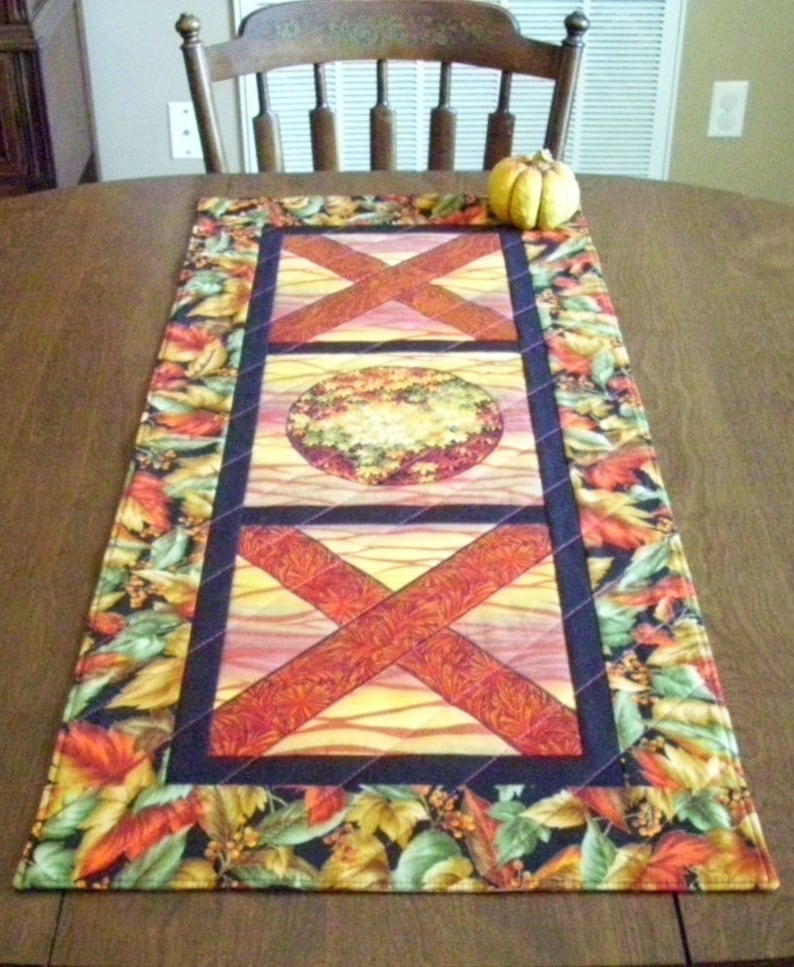 Quilted Fall Table Runner Wall Hanging Table Topper image 2