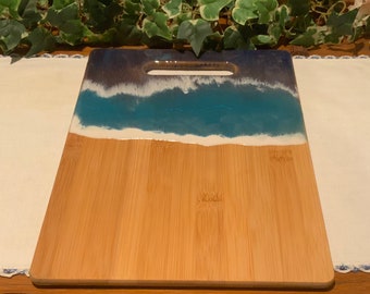 Ocean Resin Cutting Board - Bamboo Cheese Board - Charcuterie Serving Board - Coastal Decor - 13 by 9 1/4 inches
