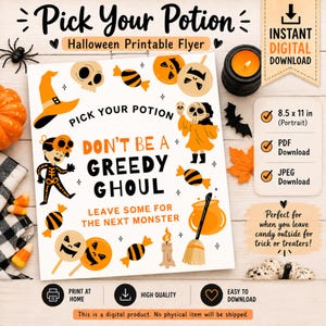 Cartel de dulces de Halloween: No seas un monstruo codicioso (imprimible, descarga digital, PDF y JPEG)