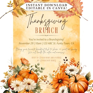 Brunchgiving Friendsgiving Invitation | Editable Canva Template | Fall Brunch Party Invite | Instant Download