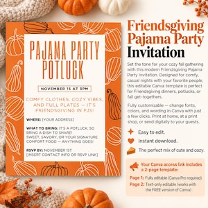 Friendsgiving Pajama Party Invitation | Editable Potluck Invite (Digital Download)