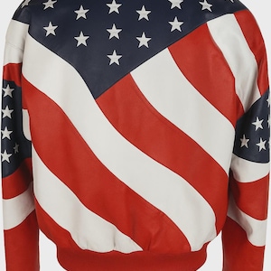 Hoban 90s Vintage USA Flag Leather Jacket Men | American Flag Bomber Biker Coat | Retro Michael Motorcycle Genuine Leather Jacket.