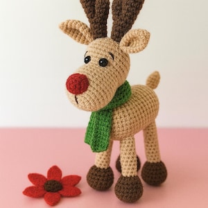 Rudolf Reindeer Crochet Pattern PDF Download, Christmas Deer Amigurumi Crochet Pattern, Xmas Reindeer Toy Decoration PDF, Animal Crochet PDF