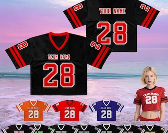 Personalized Women's Jersey Crop top, Custom Team Name Number Crop Jersey Shirt V neck, Sports Girl Outfit Hip Hop Streetwear