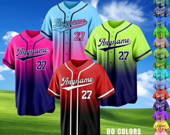 Custom Gradient Baseball Jersey Print or Embroidered Personalized Name, Number and Logo for Men Women Kids Baseball Couple Jersey and Gifts