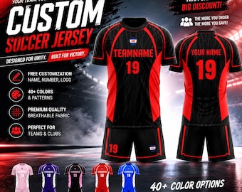 Custom Soccer Jersey for Adult Kid Team Uniform, Personalized Jersey with Team Name Number Logo, Black and White Soccer Sublimation Jersey