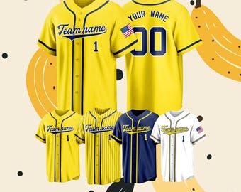 Maillot de baseball personnalisé, chemise bananes pour tout-petit, numéro de nom personnalisé, cadeau drôle d'uniforme d'équipe jaune pour garçons filles