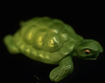 Hand-Sculpted Green Turtle Tea Pet Figurine, Purple Clay Zen Decor