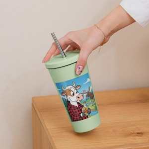 CanCow! Eine schöne kanadische Kuh mit einer Vorliebe für Ahornsirup - Thermosbecher mit Trinkhalm