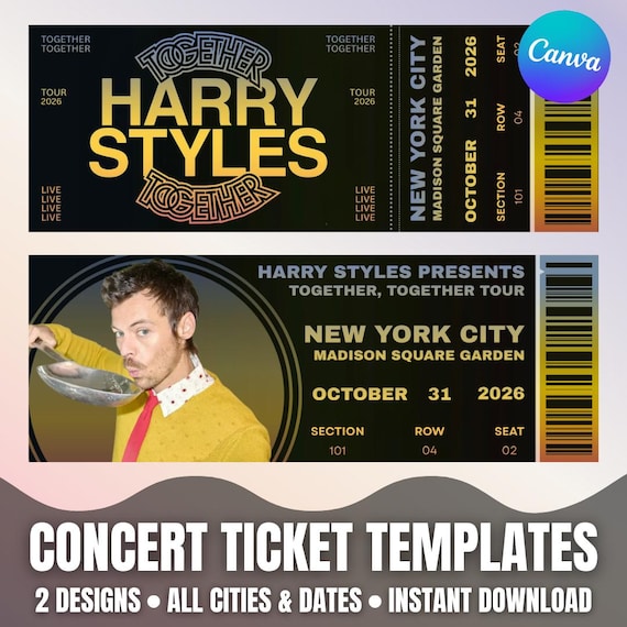 Harry Styles Concert Ticket Template, Editable Canva Design