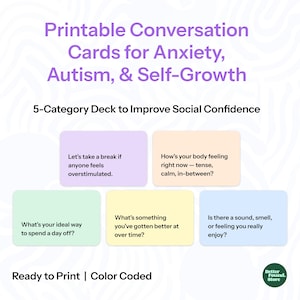 Tarjetas de conversación imprimibles para la ansiedad, el autismo y el desarrollo personal / Baraja de 5 categorías para mejorar la confianza social