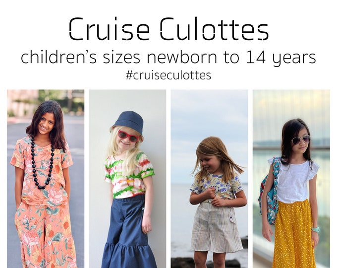 PDF Sewing Pattern, Culottes, Tiered Shorts, Baby, Children, Girls, Boys, Cruise Culottes, Print at home, A0, Projection