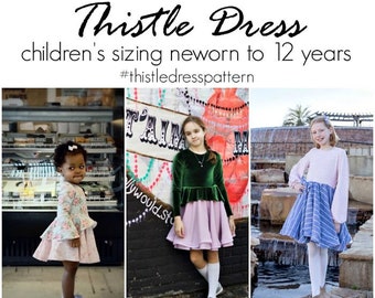 PDF Sewing Pattern, Dress, Peplum, Baby, Children, Girls, Thistle Dress, Print at home, A0, Projection