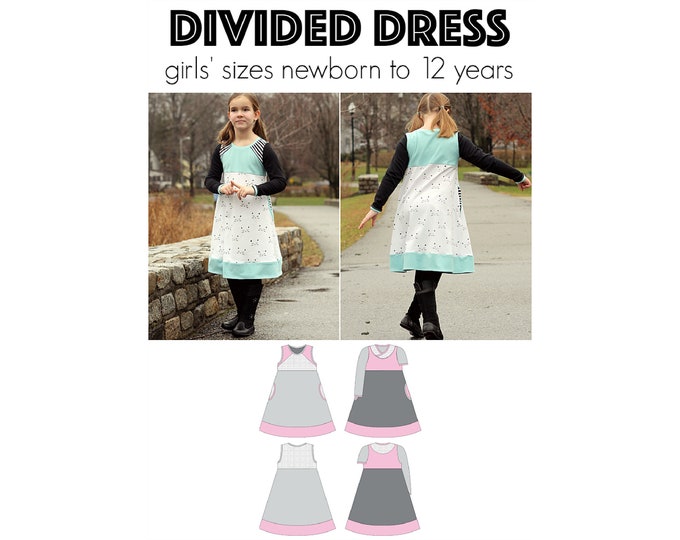 Divided Dress, PDF Sewing Pattern, Dress Pattern, Children Sewing, Girls Sewing, Colorblock Pattern, A-line Dress Pattern, Print at Home PDF