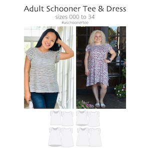 Schooner Tee and Dress, PDF Sewing Pattern, Tee Pattern, Dress Sewing, Adult Sewing, Plus Size Sew, Print at Home PDF, A0, Projection Sewing