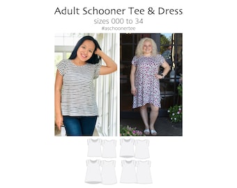 Schooner Tee and Dress, PDF Sewing Pattern, Tee Pattern, Dress Sewing, Adult Sewing, Plus Size Sew, Print at Home PDF, A0, Projection Sewing