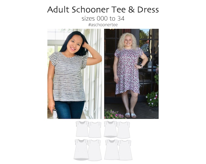 Schooner Tee and Dress, PDF Sewing Pattern, Tee Pattern, Dress Sewing, Adult Sewing, Plus Size Sew, Print at Home PDF, A0, Projection Sewing