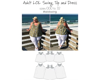 Adult LOL Swing Top and Dress, PDF Sewing Pattern, Top Pattern, Dress Pattern, Adult Women Curvy Plus Sew, Print at Home PDF, A0, Projection
