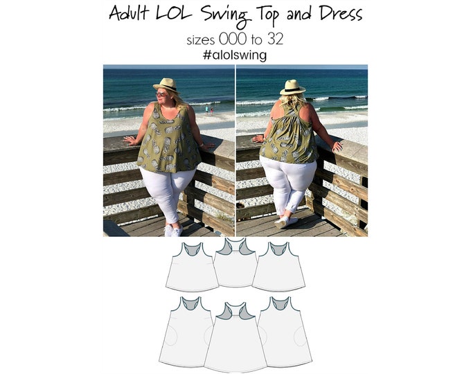 Adult LOL Swing Top and Dress, PDF Sewing Pattern, Top Pattern, Dress Pattern, Adult Women Curvy Plus Sew, Print at Home PDF, A0, Projection