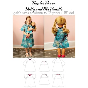 Naples Dress, PDF Sewing Pattern, Dress Pattern, Tunic Pattern, Doll Sewing, Children Sewing, Dolly and Me Bundle, Print at Home PDF