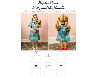 Naples Dress, PDF Sewing Pattern, Dress Pattern, Tunic Pattern, Doll Sewing, Children Sewing, Dolly and Me Bundle, Print at Home PDF