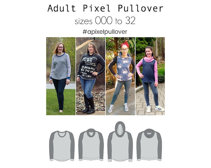 Adult Pixel Pullover, PDF Sewing Pattern, Sweatshirt Pattern, Jumper Pattern, Women Sewing, Curvy Sew, Print at Home PDF, A0, Projection Sew