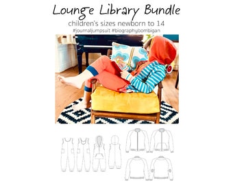 Lounge Library Bundle, PDF Sewing Pattern, Jumpsuit Pattern, Cardigan Pattern, Children Sewing, Print at Home PDF, A0, Projection Sewing