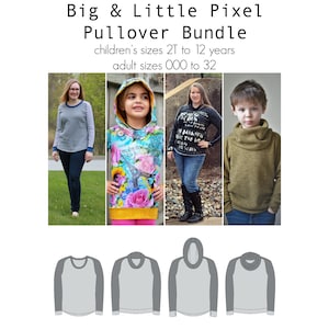 Stor & Liten Pixel-tröja, PDF-sömnadsmönster, tröjmönster, huvtröjemönster, sömnad för barn och vuxna, utskrift hemma i PDF-format, A0, projektor