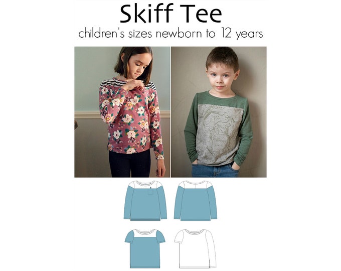Skiff Tee, PDF Sewing Pattern, T-shirt Pattern, Breton Style Pattern, Tee Pattern, Children Sewing, Print at Home PDF, A0, Projection Sewing