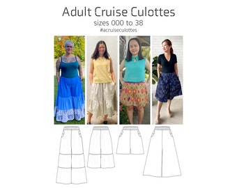 Adult Cruise Culottes, PDF Sewing Pattern, Culottes Pattern, Tiered Shorts PDF, Adult Sewing Pattern, Print at Home PDF, A0, Projection Sew