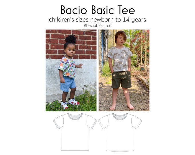 Bacio Basic Tee, PDF Sewing Pattern, T-shirt Pattern, Tee Pattern, Children Sewing, Unisex Sewing, Print at Home PDF, A0, Projection Sewing