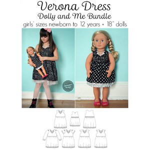 Verona Dress, PDF Sewing Pattern, Doll Dress PDF, 18 Inch Doll Sewing, Girl Sewing, Dolly and Me Sewing, Pattern Bundle, Print at Home PDF
