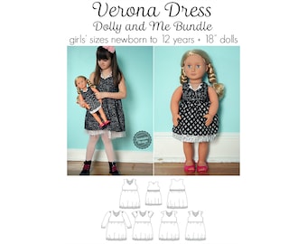 Verona Dress, PDF Sewing Pattern, Doll Dress PDF, 18 Inch Doll Sewing, Girl Sewing, Dolly and Me Sewing, Pattern Bundle, Print at Home PDF