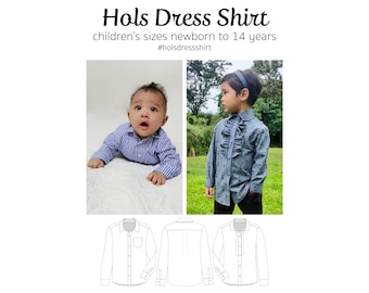 Hols Dress Shirt, PDF Sewing Pattern, Button-Up Shirt PDF, Oxford Sewing Pattern, Children's Sewing, Print at Home PDF, A0 File, Projection